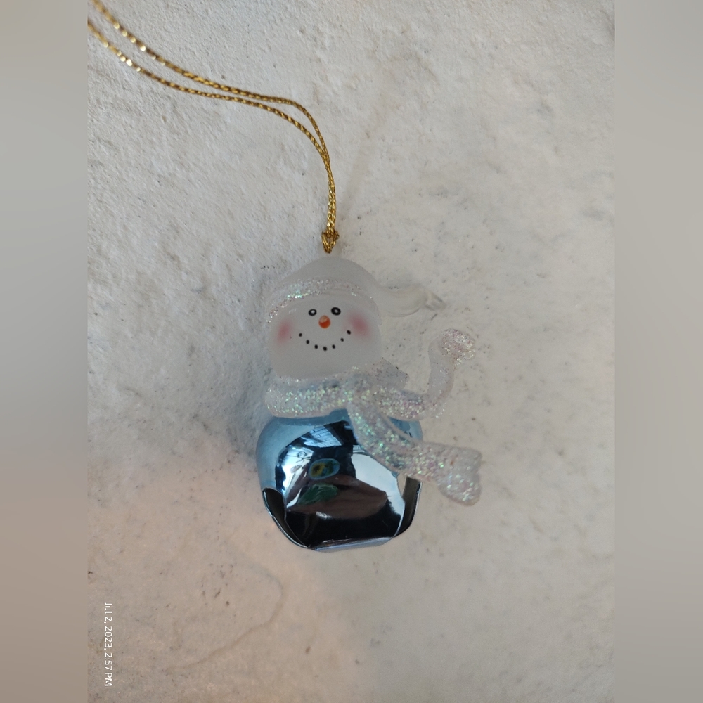 Snowman w Blue Bell Ornament